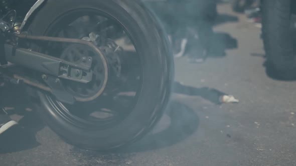 Motorcyclist Doing Tire Burnout Slow Motion