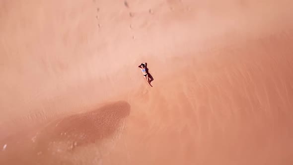 Asian Woman Bikini Tropical Beach Top View