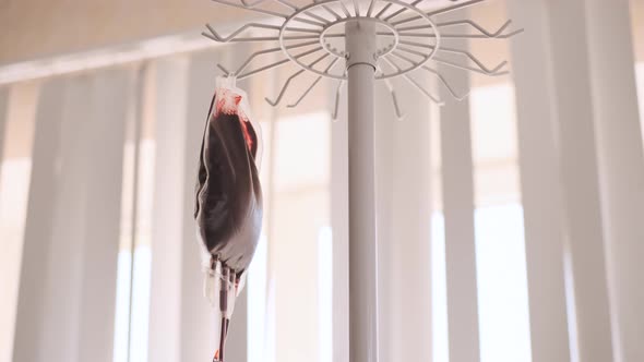 Blood Bag Hangs on Special Hanger in Blood Center