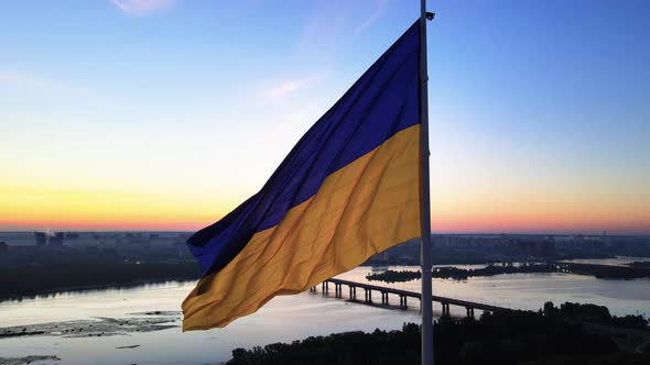 Kyiv - National Flag of Ukraine By Day. Aerial View. Kiev