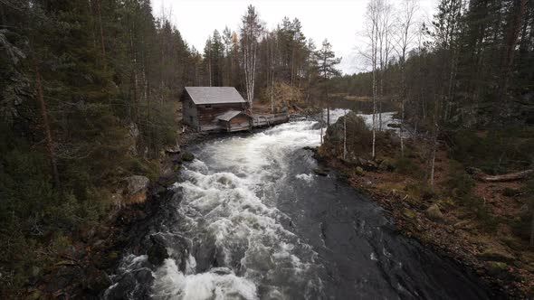 An old mill house in oulanka national park in lapland finland.