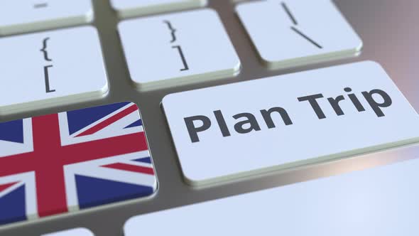 PLAN TRIP Text and Flag of the UK on the Computer Keyboard
