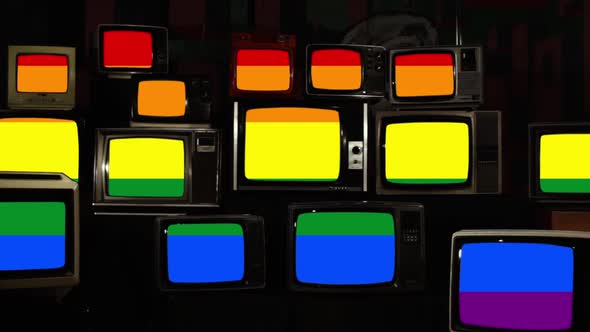 The Rainbow Flag or LGBTQ Pride Flag, on Retro TVs.