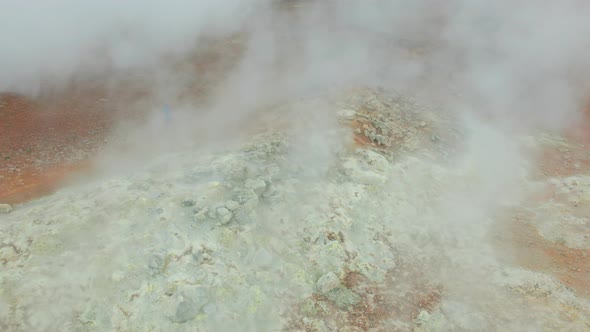 Steaming Fumaroles in Hverir Geothermal Area Near Lake Myvatn