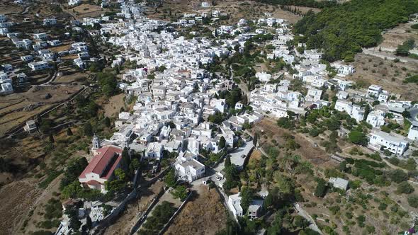 Village of Lefkes on the island of Paros in the Cyclades in Greece from the sky