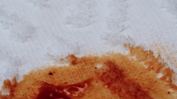 Stain From Spilled Ketchup on White Cloth Closeup