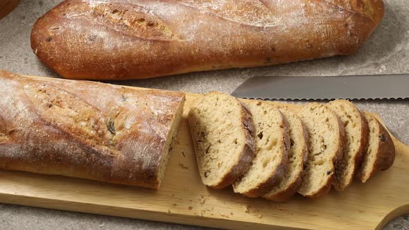 Fresh baked Tuscan olive bread and slices