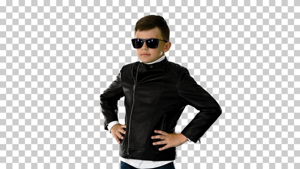 Young boy in a leather jacket putting, Alpha Channel