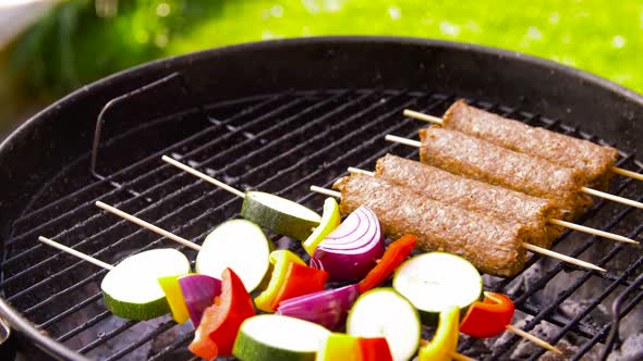 Barbecue Kebab Meat and Vegetables on Grill