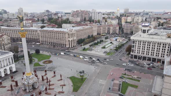 Kyiv, Ukraine in Autumn : Independence Square, Maidan. Aerial View