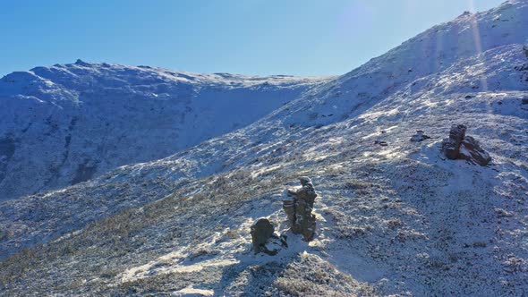 Landscapes of the Carpathian Mountains Covered with Large Stone Ledges in Ukraine Near the Village