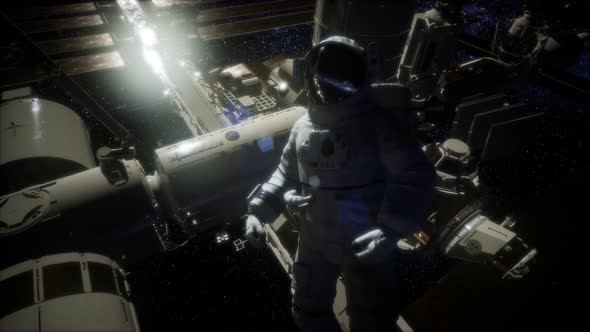 Astronaut Outside the International Space Station on a Spacewalk