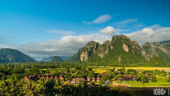 Time-Lapse of the Scenic Limestone Cliffs Countryside in Vang Vieng, Laos