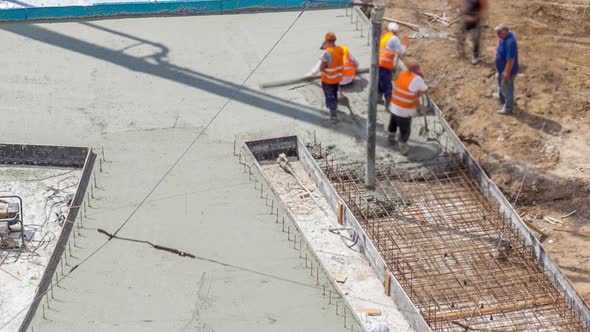 Concrete Works for Road Construction with Many Workers and Concrete Pump Timelapse