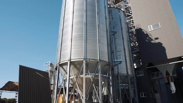 Big metallic silver containersp. Agricultural silos