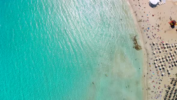 Sandy Beach Crystal Clear Waters Nissi Beach Island of Cyprus Aerial View