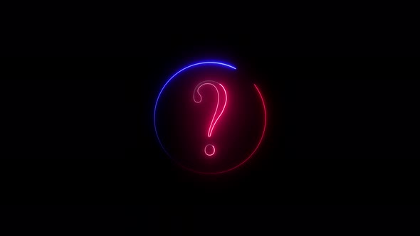 Question sign animation with glowing neon light. neon light glowing question mark on black. Vd 48