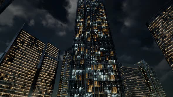 Glass Skyscrpaer Office Buildings with Dark Sky