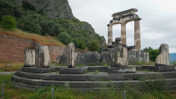 Tholos with Doric Columns at the Athena Pronoia Temple Ruins in Delphi, Greece