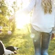 Beautiful Brunette Playing with Dog in Nature During Sunset - VideoHive Item for Sale