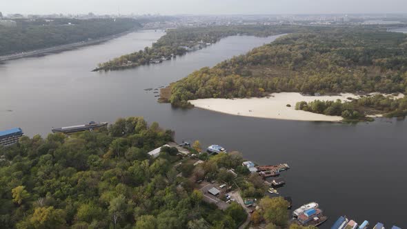 The Main River of Ukraine - Dnipro Near Kyiv. Slow Motion