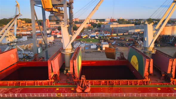 Cargo ship in port terminal