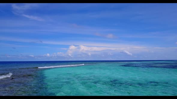 Aerial landscape of beautiful lagoon beach trip by blue sea and white sandy background of a dayout i