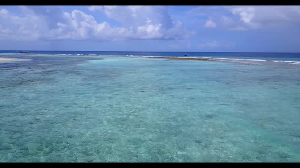 Aerial top view tourism of exotic bay beach lifestyle by blue lagoon and white sandy background of a