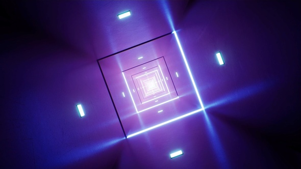 Shiny Square Neon Light Stroke in the Rotating Metal Tunnel VJ Loop