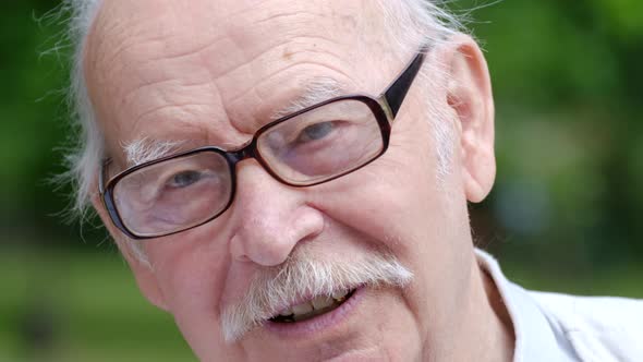 Close Up of the Face of a Handsome Old Man with Glasses and a Toothy Smile