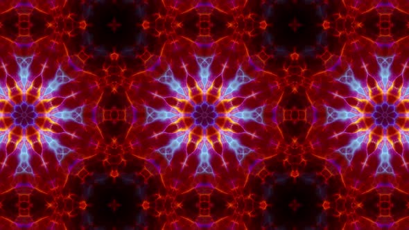 Fractal Red and Blue Kaleidoscope Fire Background Loop 4K 09