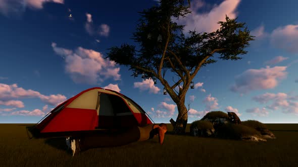 Man Doing Sport on Camping Morning alt