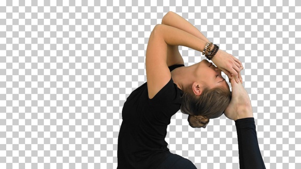 Woman doing stretching exercises, practicing yoga, Alpha Channel