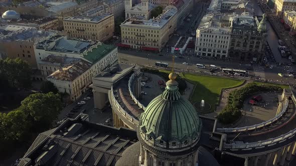 Beautiful Aerial View on Kazan Cathedral in the Center of Saint-Petersburg City.