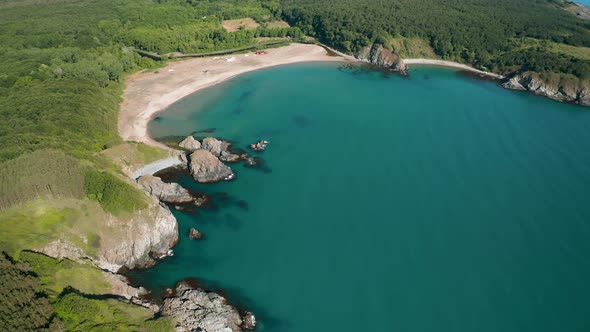 Drone flight above a picturesque rocky coastline