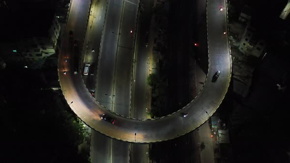 Aerial View of highway in the night Khilgaon, Dhaka, Dhaka, Bangladesh.