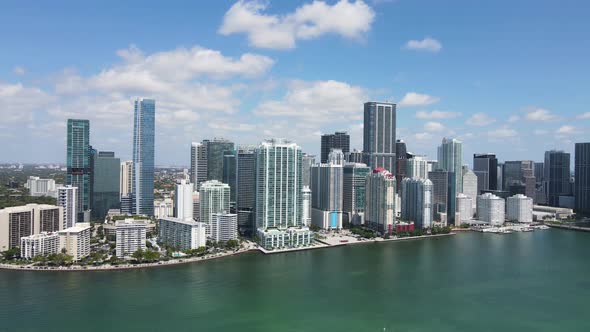 Miami Downtown Buildings and Waterfront Cinematic Aerial View Modern Cityscape