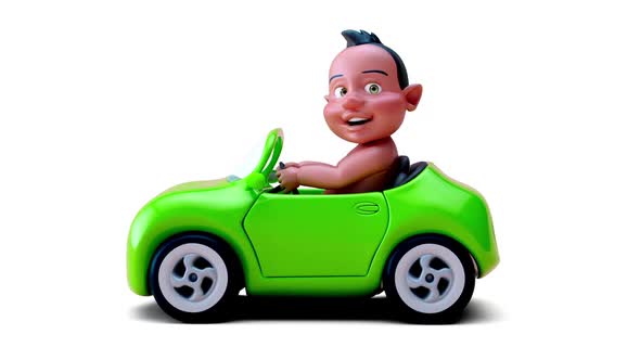 Fun 3D cartoon of a baby driving