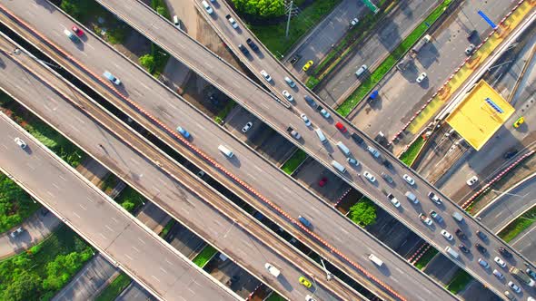 4K : Top view of Highway road junctions.