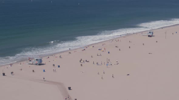 Aerial of tourist enjoying o beach near at Pacific Park