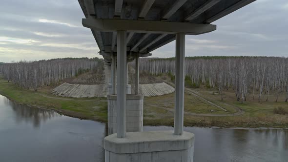 Aerial View of the Bridge Over the River That Cars Ride.