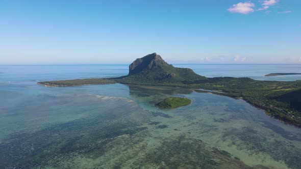 Le Morne Beach MauritiusTropical Beach with Palm Trees and White Sand Blue Ocean and Beach Beds with