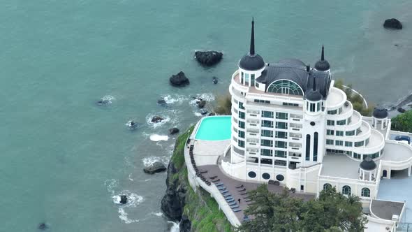 Tsikhisdziri, Georgia - May 8 2022: Aerial view of Castello Mare Hotel