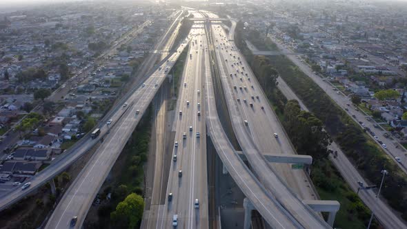 The Intersecting freeway road overpass. Top view.