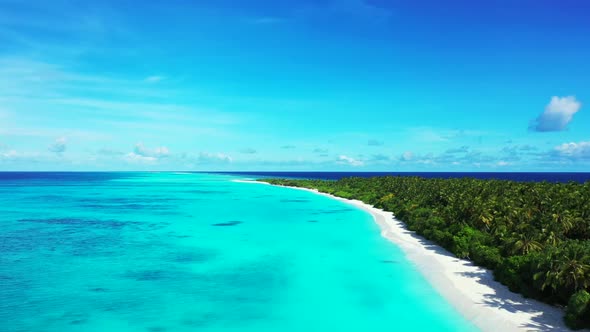 Aerial nature of tropical bay beach vacation by turquoise lagoon and white sandy background of a pic