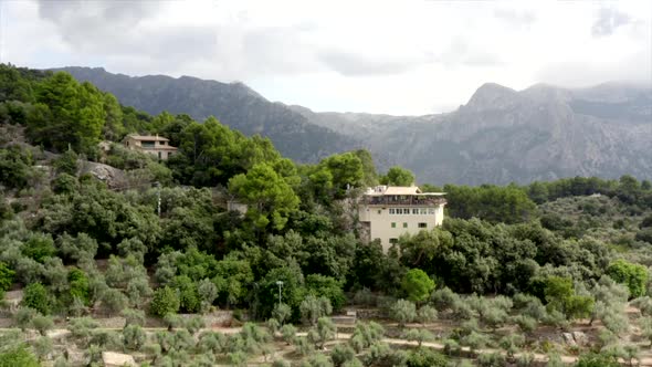 House in Jungle Mountains on Tropical Island Mallorca, Spain on Sunny Day Vacation, Travel