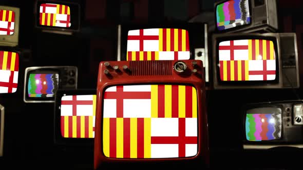 Flag of the city of Barcelona and Retro TVs.