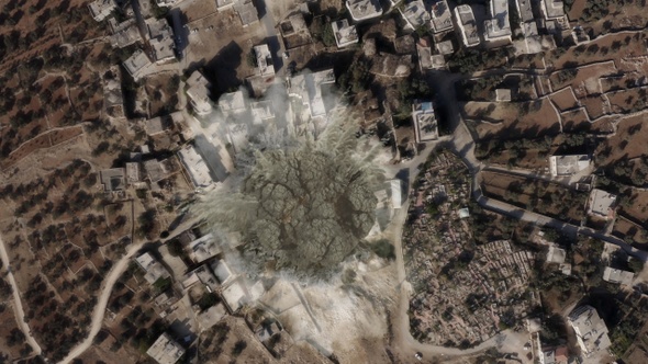  Air strike on Terrorist home, drone attack view