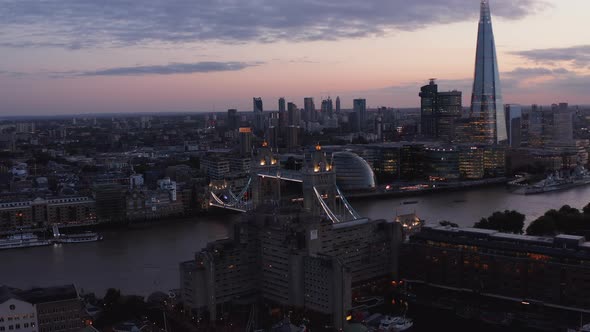 Slide and Pan Shot of Evening Cityscape