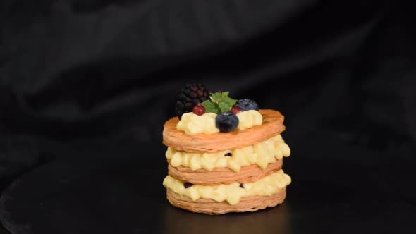 French dessert millefeuille of puff pastry and custard cream.	